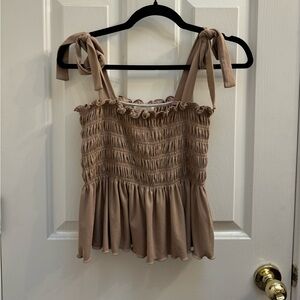 Tan Ruffle Tank Top